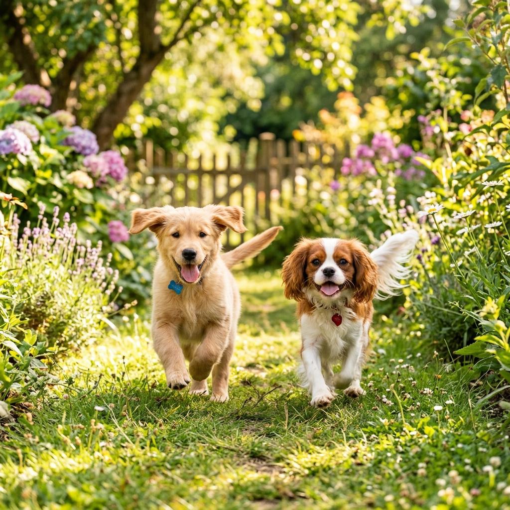 Happy puppies running