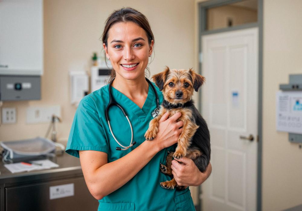 Professional vet with dog